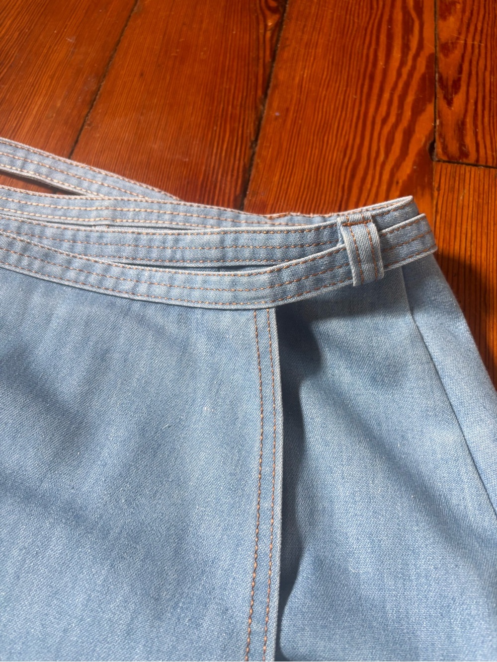Vintage Russ Light Blue Denim A-Line Wrap Skirt with Tie Waist - Picture 2 of 11